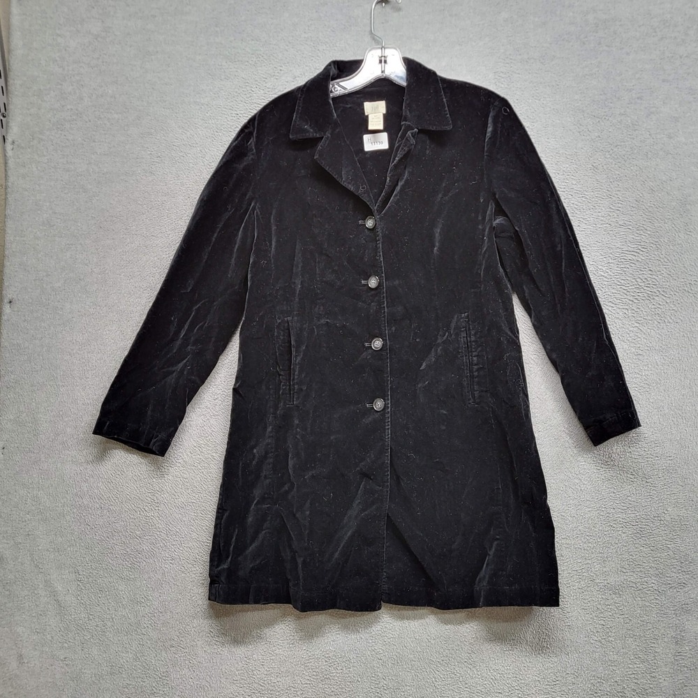 J Jill Women Jacket 6P Black Velvet Coat Button‎ Front Goth
